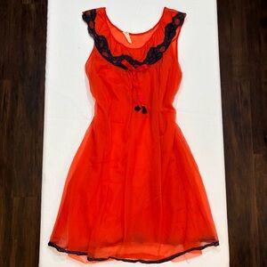 Vintage Red Sheer Babydoll Slip- M